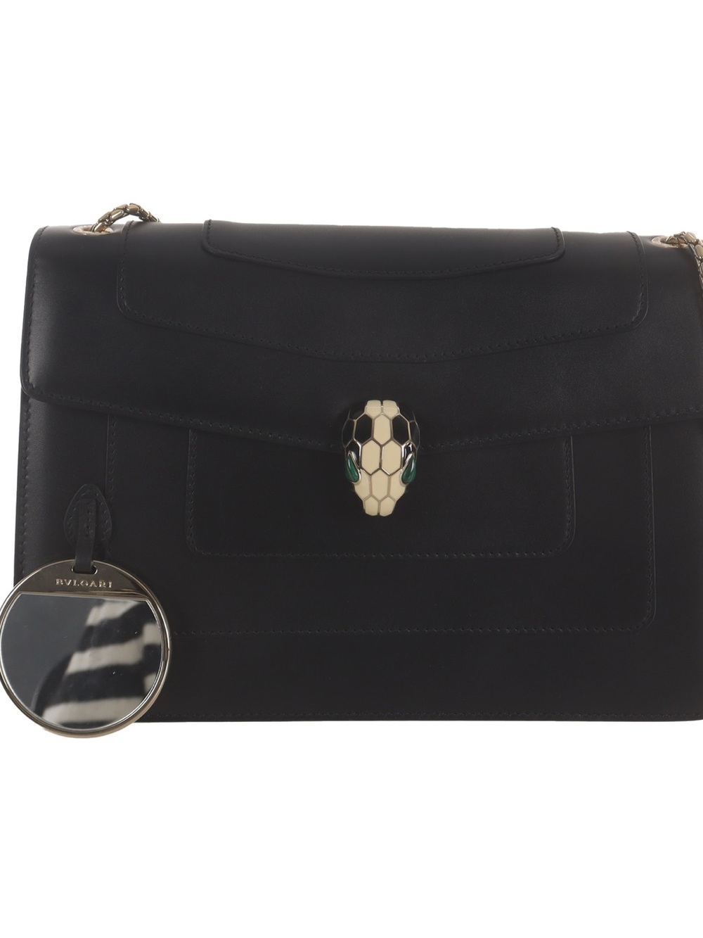 ♥️Bvlgari Medium Serpenti Black Forever Leather with Snakehead Clasp ShoulderBag